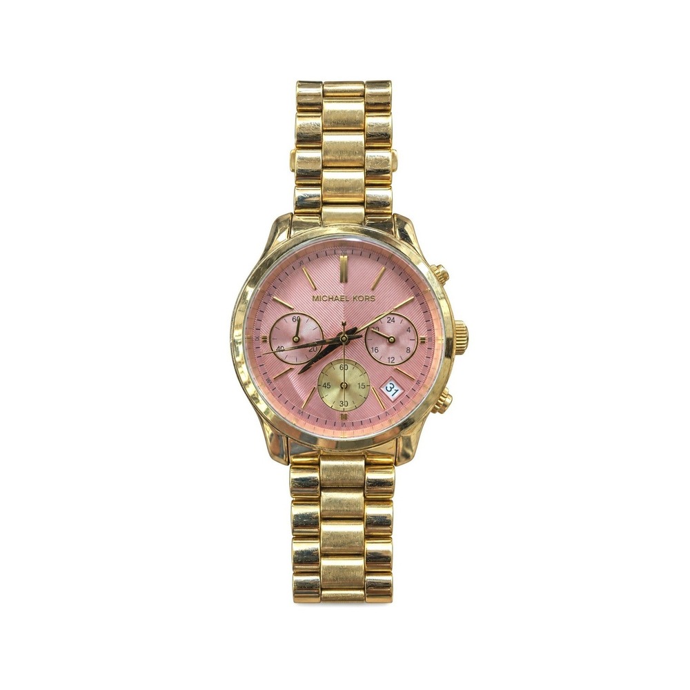 Michael Kors MK6161 Runway Womens Gold Tone Pink Dial Chronograph Watch